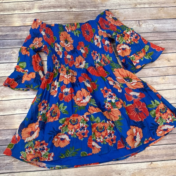 GUESS Charley Off-The-Shoulder Floral Printed Sun Dress In Blue Size XL - Picture 7 of 8